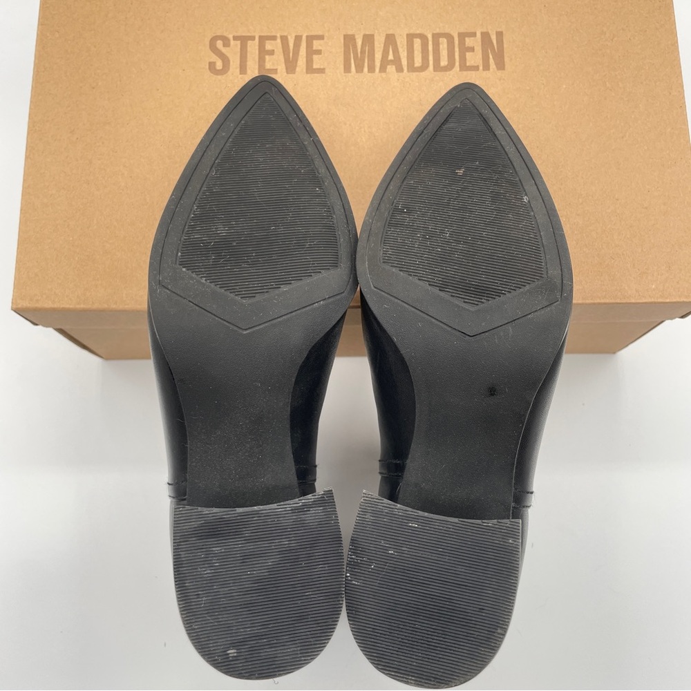 Steve Madden Boots Womens 7M Darryn Black Ankle Booties Leather Heels Pull On - Picture 9 of 9